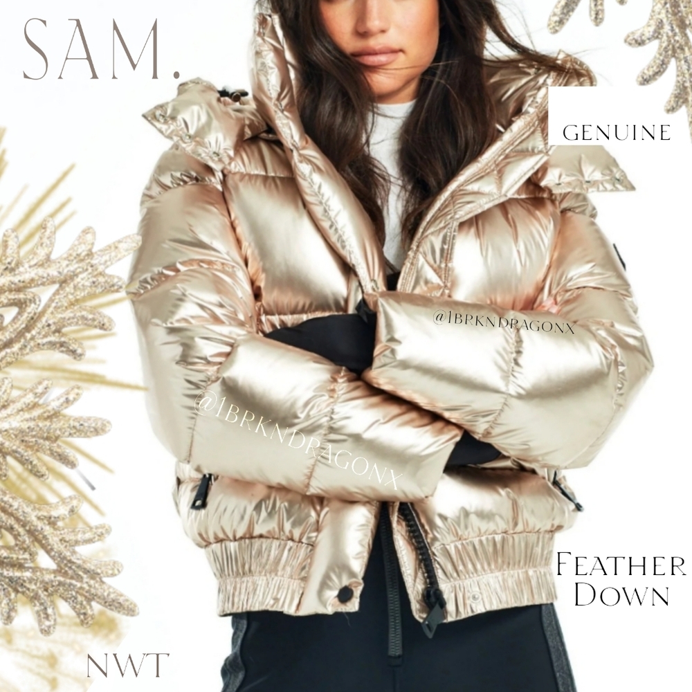 SAM. Women's Metallic Duck Goose Down Jacket Champagne Light Gold  XL NWT - Picture 4 of 16